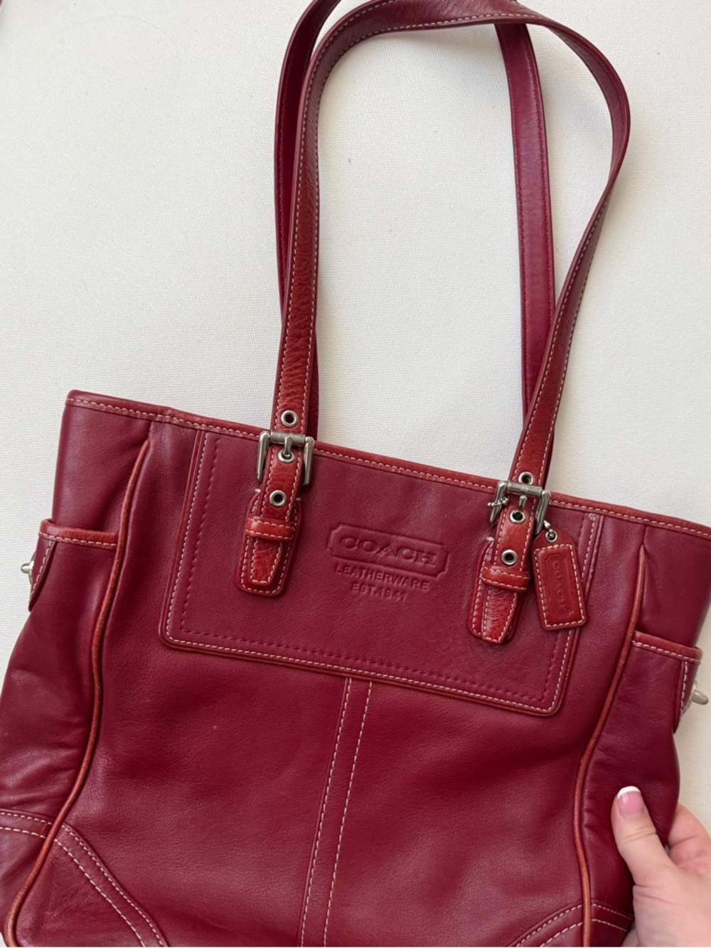 Vintage Coach Red Leather Tote Bag Shoulder Bag Leatherware 1941